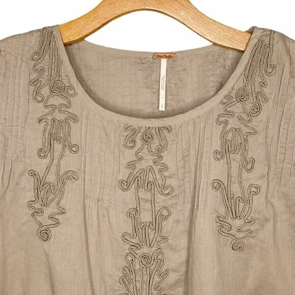 Free People Brown Embroidered Quills Cropped Top Size Small - Picture 7 of 14